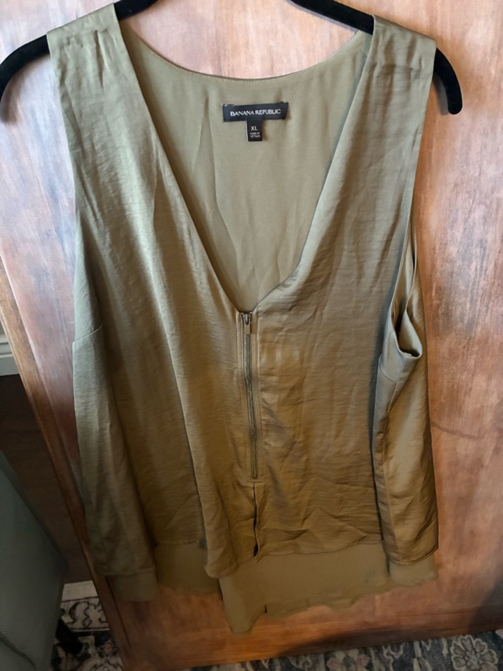 Banana Republic Olive Zip-Front Sleeveless Shell